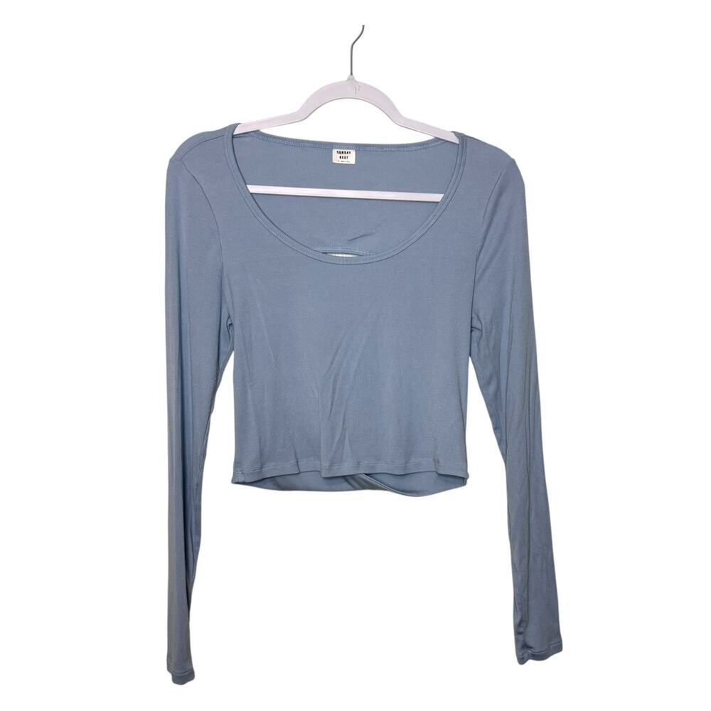 Aritzia Sunday Best Long Sleeve Blouse Women L Dune Blue Open Back Boho